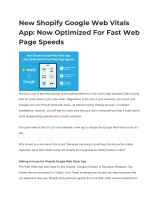 New Shopify Google Web Vitals App: Optimized For Fast Web Page Speeds