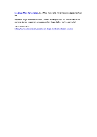 San Diego Mold Remediation, CA | Mold Removal & Mold Inspection Specialist Near Me