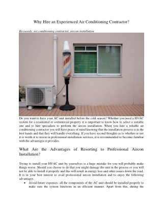 Why Hire an Experienced Air Conditioning Contractor