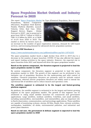 Space Propulsion Market Outlook and Industry Forecast to 2025