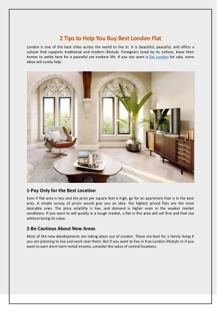 2 Tips to Help You Buy Best London Flat