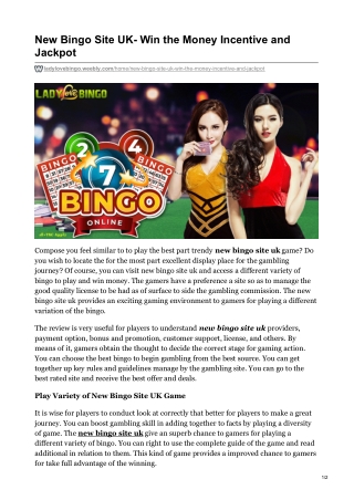 New Bingo Site UK- Win the Money Incentive and Jackpot