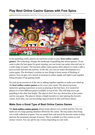 Play Best Online Casino Games with Free Spins