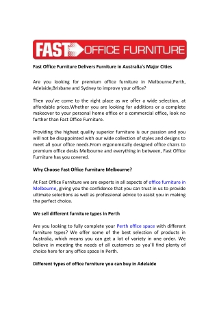 Fast Office Furniture Delivers Furniture in Australia's Major Cities