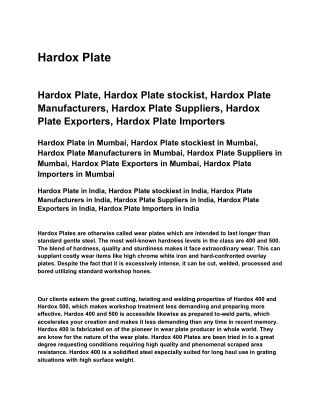 Top Traders of Hardox Plate Technolloy inc