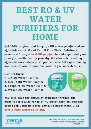 Best RO & UV Water Purifiers for Home