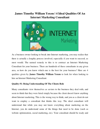 James Yoxon - Desire to know the Qualities of an Internet Marketing Consultant?