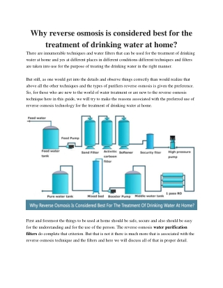 Why reverse osmosis is considered best for the treatment of drinking water at home?