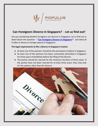 Can Foreigners Divorce in Singapore