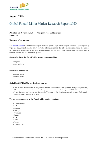 Foxtail Millet Market Research Report 2020