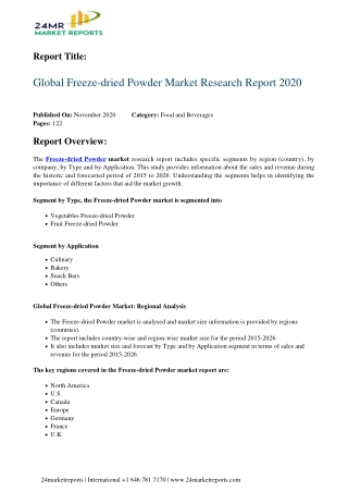 Freeze-dried Powder Market Research Report 2020