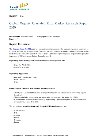 Organic Grass-fed Milk Market Research Report 2020