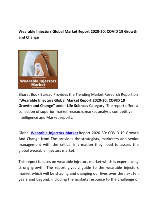 Wearable Injectors Global Market Report 2020-30: COVID 19 Growth and Change