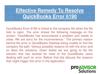 Effective Remedy To Resolve QuickBooks Error 6190