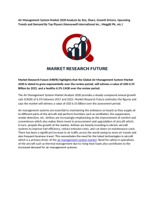 Air Management System Market 2020 Analysis by Size, Share, Growth Drivers, Upcoming Trends and Demand By Top Players (Ho