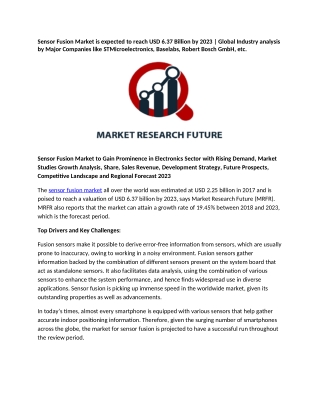 Sensor Fusion Market is expected to reach USD 6.37 Billion by 2023