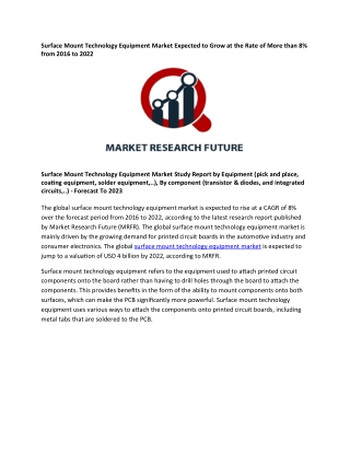 Surface Mount Technology Equipment Market Expected to Grow at the Rate of More than 8%