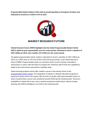 Programmable Robots Market to Rise with Increased Spending on Emergency Products