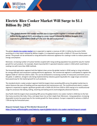 Electric Rice Cooker Market Will Surge to $1.1 Billion By 2025