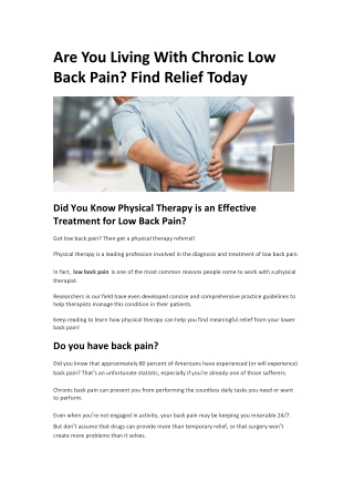 Are You Living With Chronic Low Back Pain? Find Relief Today