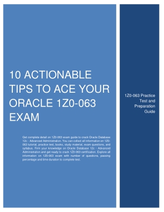 [USEFUL] 10 Actionable Tips to Ace Your Oracle 1Z0-063 Exam