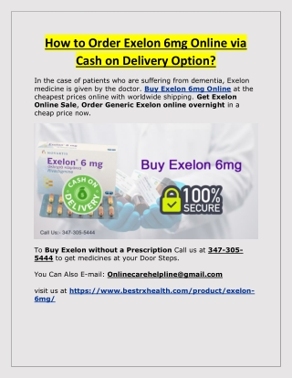 How to Order Exelon 6mg Online via Cash on Delivery Option?