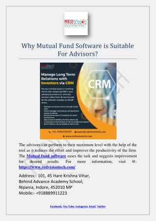 Why Mutual Fund Software is Suitable For Advisors?