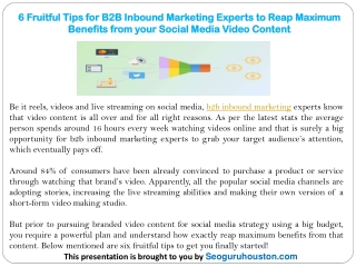 6 Fruitful Tips for B2B Inbound Marketing Experts to Reap Maximum Benefits from your Social Media Video Content