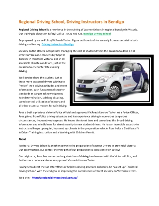 Regional Driving School, Driving Instructors in Bendigo