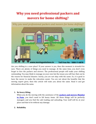Why you need professional packers and movers for home shifting?