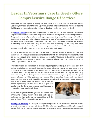 Leader In Veterinary Care In Greely Offers Comprehensive Range Of Services