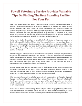 Powell Veterinary Service Provides Valuable Tips On Finding The Best Boarding Facility For Your Pet