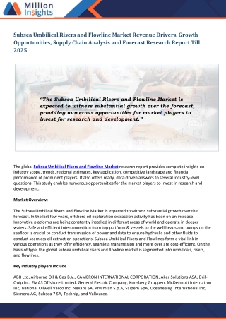 Subsea Umbilical Risers and Flowline Market