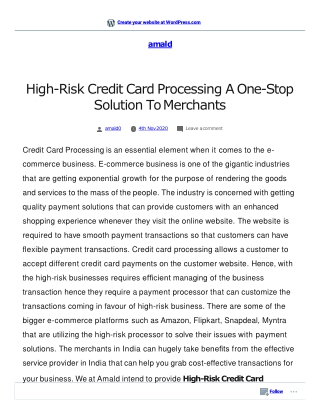 High-Risk Credit Card Processing A One-Stop Solution To Merchants