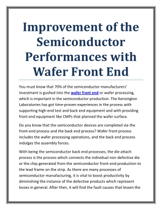 Improvement of the Semiconductor performances with Wafer Front End