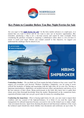 Key Points to Consider Before You Buy Night Ferries for Sale