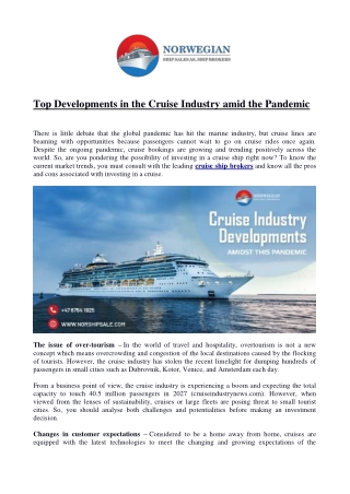 Top Developments in the Cruise Industry amid the Pandemic