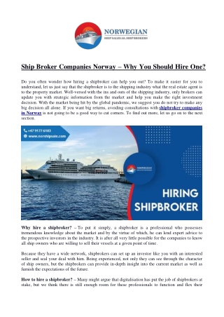 Ship Broker Companies Norway – Why You Should Hire One