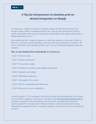 9 Tips for Entrepreneurs to Seamless print on demand Integration on Shopify