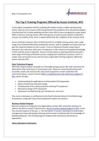 Top 5 Training Programs in NYC | Access Institute