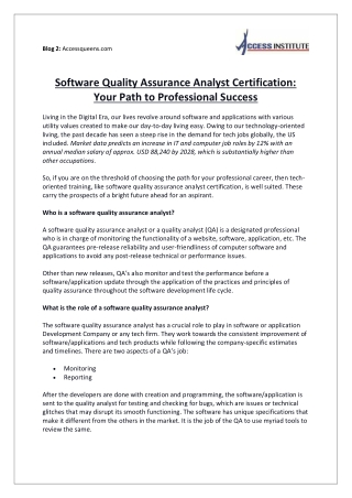 Software Quality Assurance Analyst Certification – Access Institute