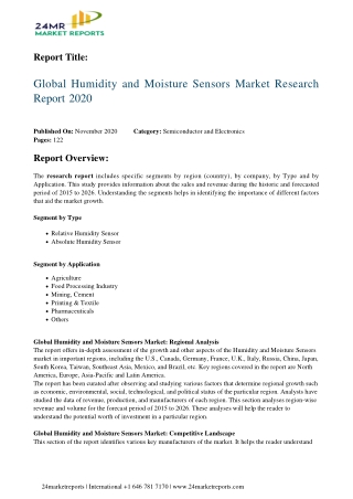 Humidity and Moisture Sensors Market Research Report 2020