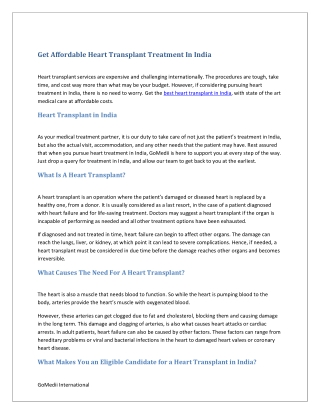 Get Affordable Heart Transplant Treatment In India
