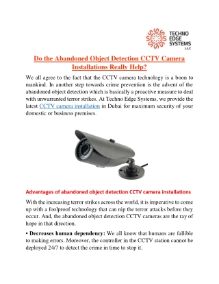 Do the Abandoned Object Detection CCTV Camera Installations Really Help?