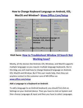 How to Change Keyboard Language on Android, IOS, MacOS and Window?- Www.Office.Com/Setup