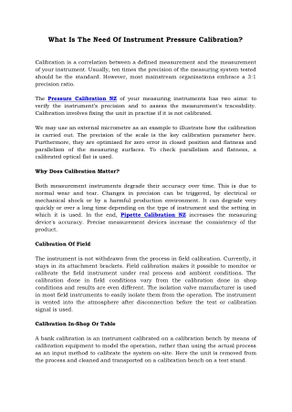 What Is The Need Of Instrument Pressure Calibration?