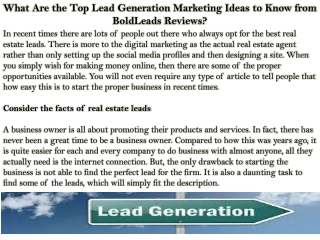 What Are the Top Lead Generation Marketing Ideas to Know from BoldLeads Reviews?
