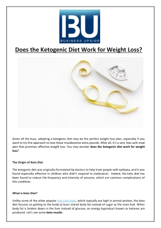 Does the Ketogenic Diet Work for Weight Loss?