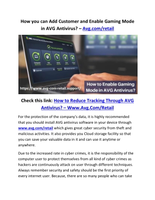 How you can Add Customer and Enable Gaming Mode in AVG Antivirus? – Avg.com/retail