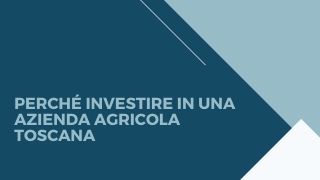 Perché investire in una Azienda Agricola Toscana